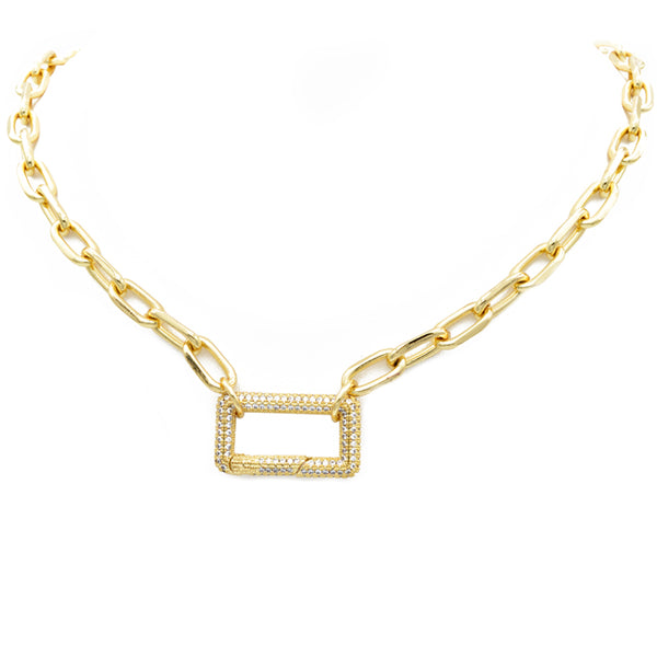 Gold Linked Chain Necklace with  CZ Station