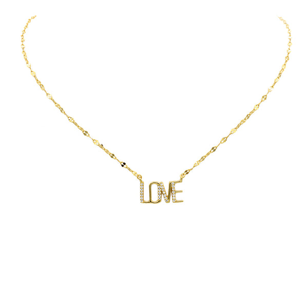 Sterling Silver Gold Plated CZ Love Pendant Necklace