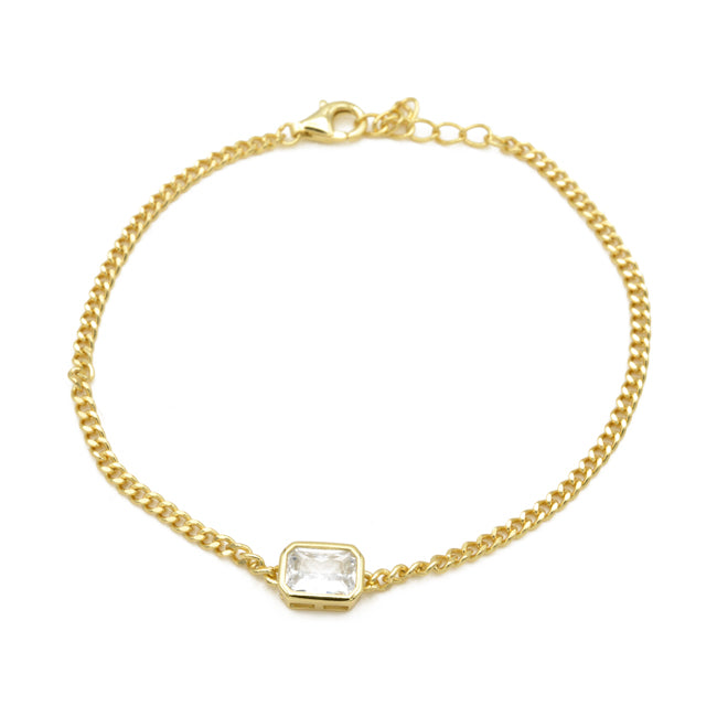 Sterling Silver Gold Plated CZ Chain Bracelet