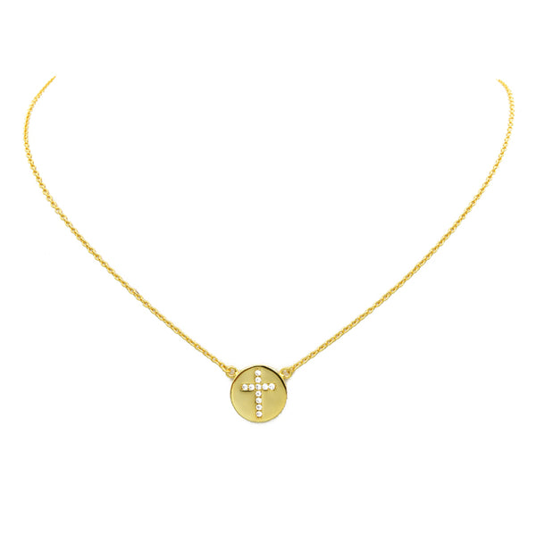Sterling Silver Gold Plated CZ Cross Necklace