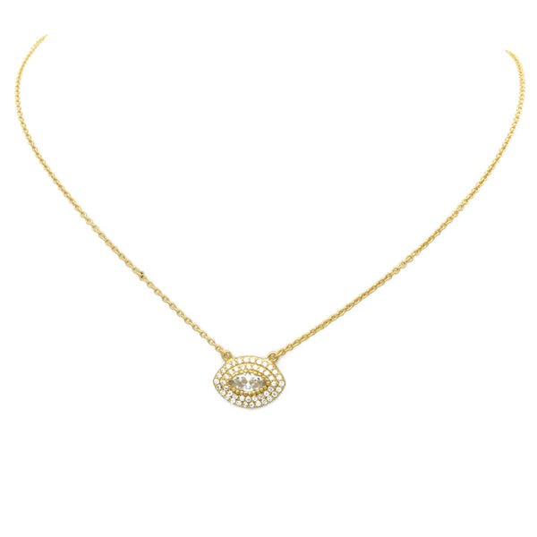 Sterling Silver Gold Plated CZ Evil Eye Necklace