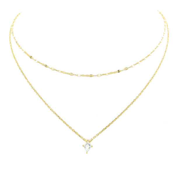 Sterling Silver Gold Plated CZ Layered Necklace