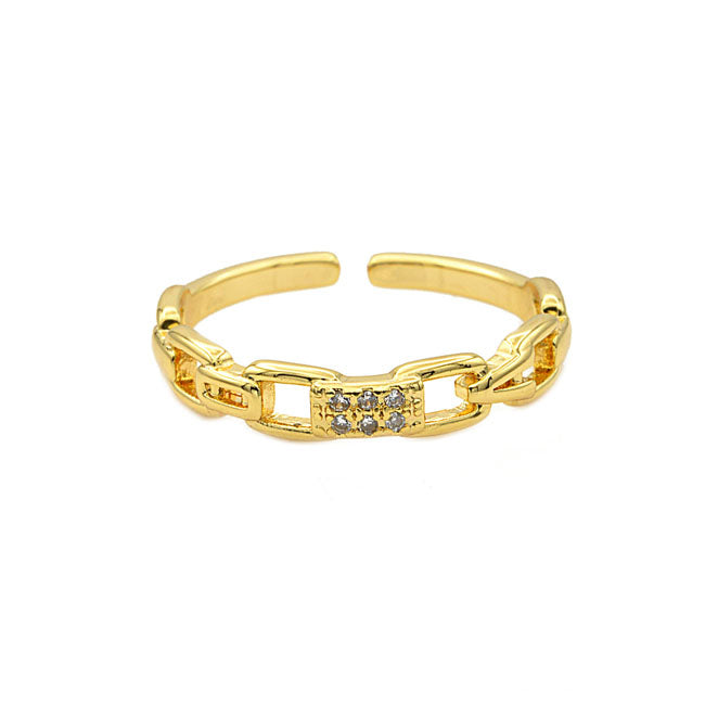 Gold CZ Adjustable Chain Ring