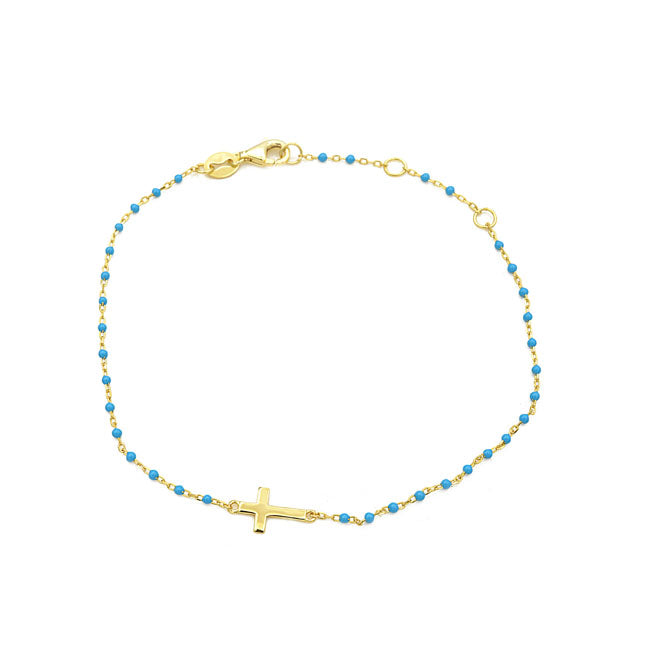 Sterling Silver Gold Plated Cross Beaded Bracelet