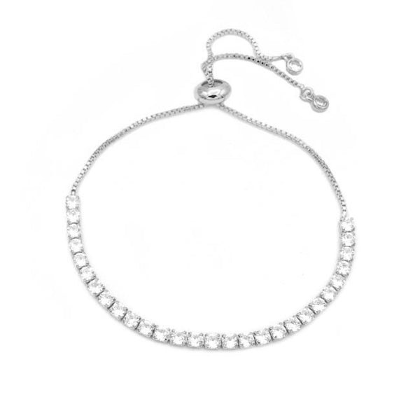 Silver Cubic Zirconia Adjustable Pull Tie Bracelet