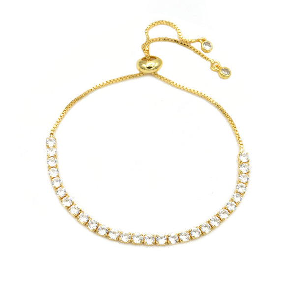 Gold Cubic Zirconia Adjustable Pull Tie Bracelet