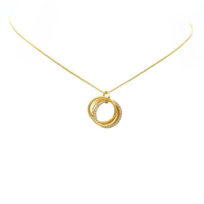 Gold Filled Intertwined Circle CZ Pendant Necklace