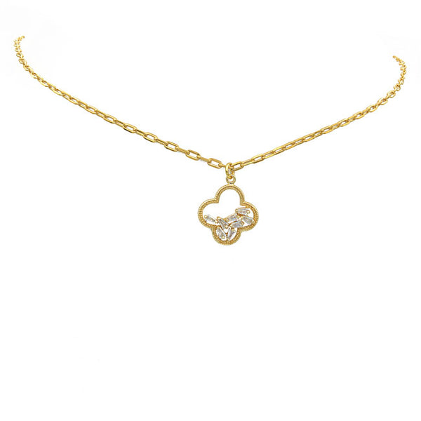 Gold Filled CZ Clover Pendant Necklace