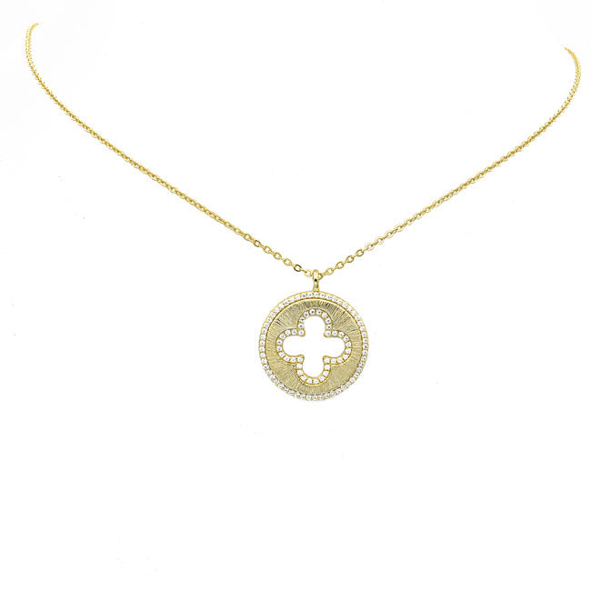 Sterling Silver Gold Plated CZ Clover Necklace