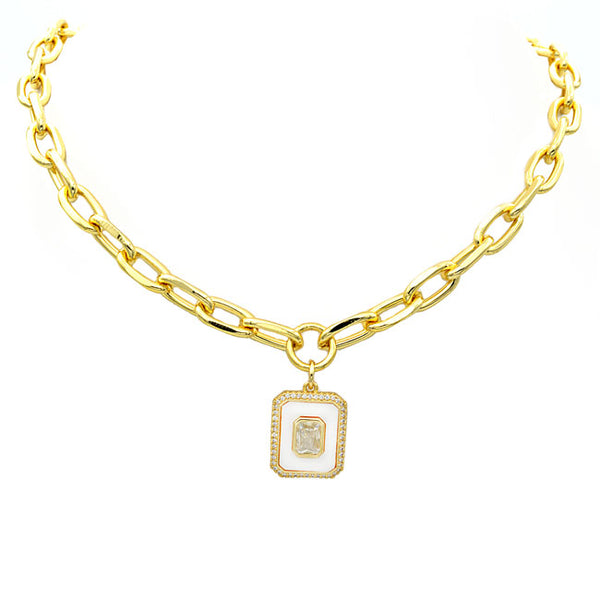 Gold CZ Square Pendant Necklace