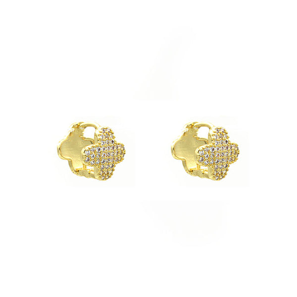 Gold Filled CZ Clover Huggie Earring