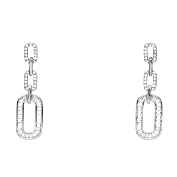 Silver Cubic Zirconia Chain Dangle Earrings