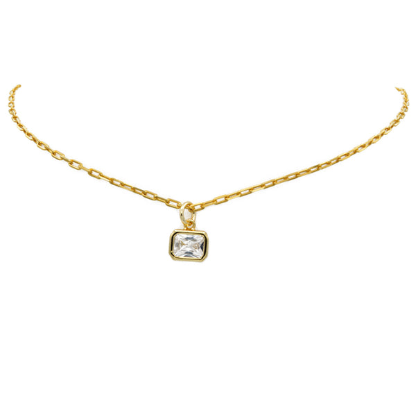 Gold Filled Cubic Zirconia Square Pendant Necklace