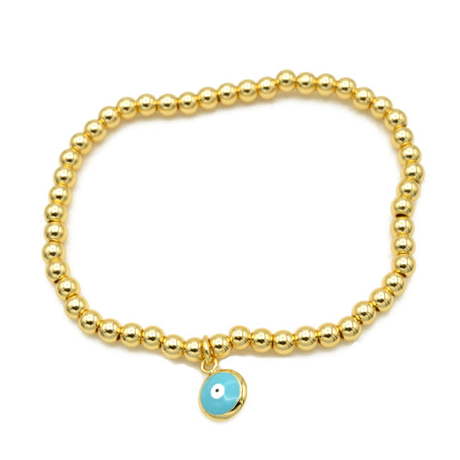 Gold Beaded Evil Eye Charm Stretch Bracelet