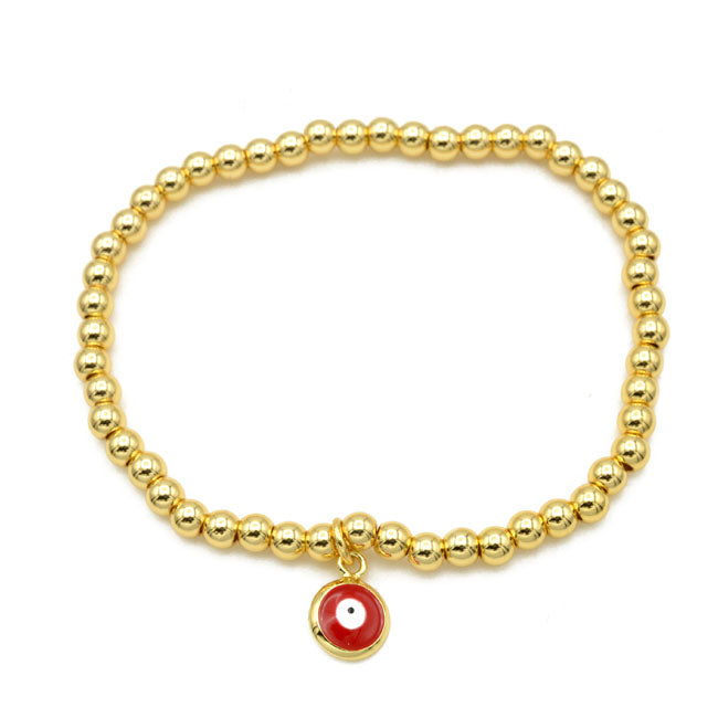 Gold Beaded Evil Eye Charm Stretch Bracelet