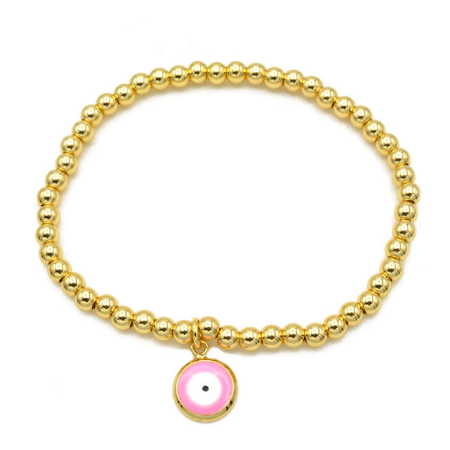 Gold Beaded Evil Eye Charm Stretch Bracelet