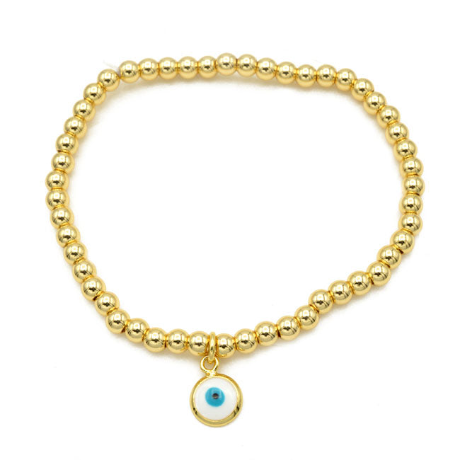 Gold Beaded Evil Eye Charm Stretch Bracelet