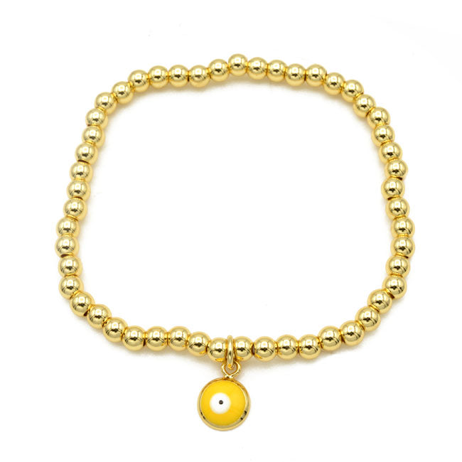 Gold Beaded Evil Eye Charm Stretch Bracelet