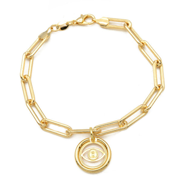 Gold Filled Paperclip Evil Eye Charm Bracelet