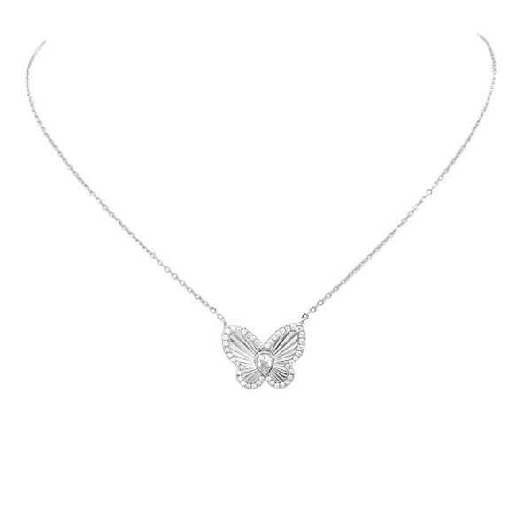 Sterling Silver CZ Butterfly Pendant Necklace