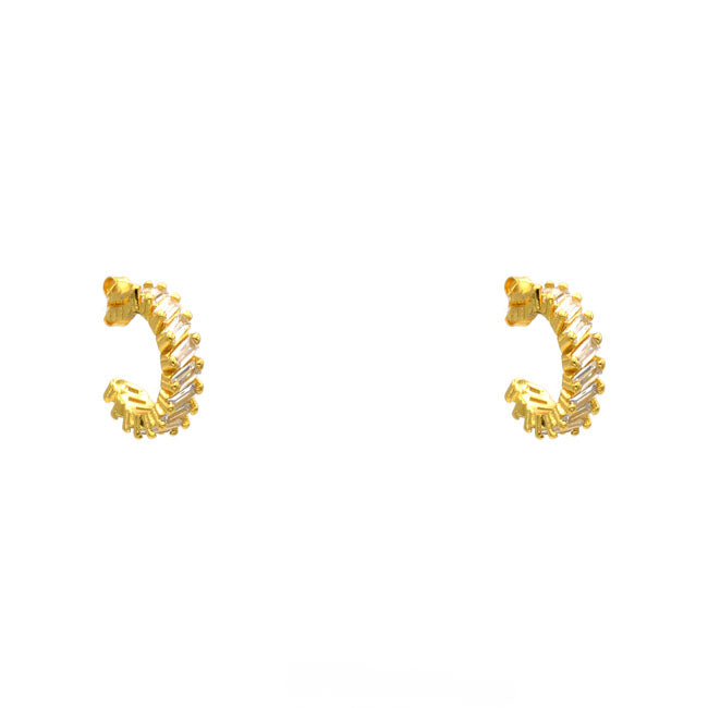 Gold Cubic Zirconia Baguette Hoop Earrings