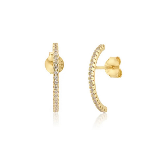 Sterling Silver Gold Plated CZ Curved Bar Stud Earring