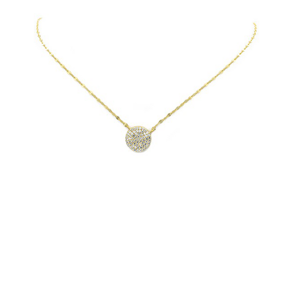 Sterling Silver Gold Plated CZ Disc Necklace