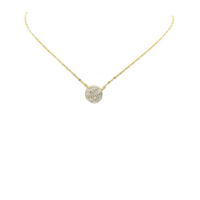 Sterling Silver Gold Plated CZ Disc Necklace