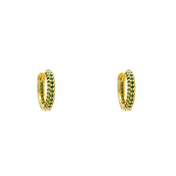 Gold Emerald Cubic Zirconia Huggie Earrings