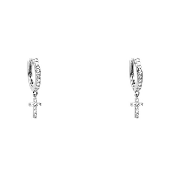 Silver CZ Cross Dangle Earrings