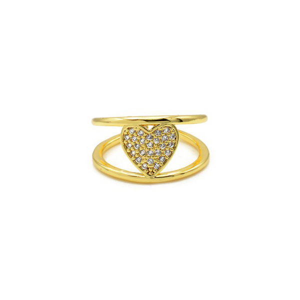 Gold CZ Adjustable Heart Ring