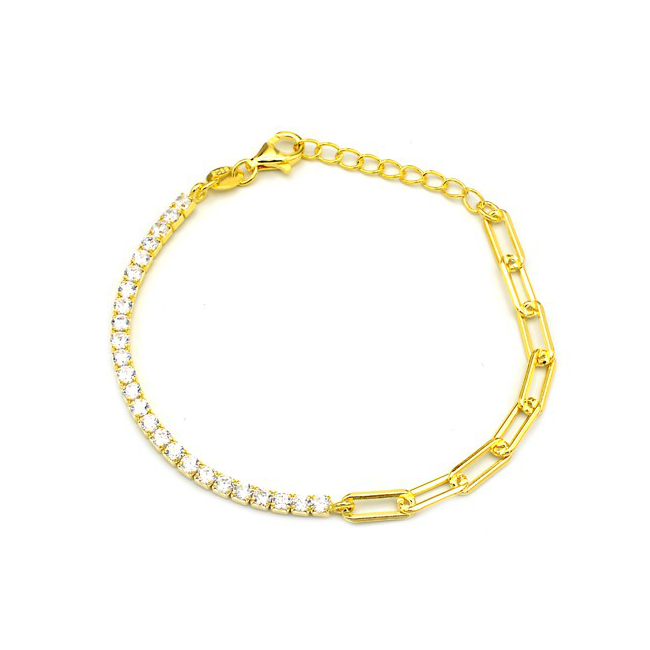 Sterling Silver Gold Plated CZ Chain Bracelet