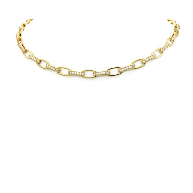 Gold Cubic Zirconia Link Chain Necklace