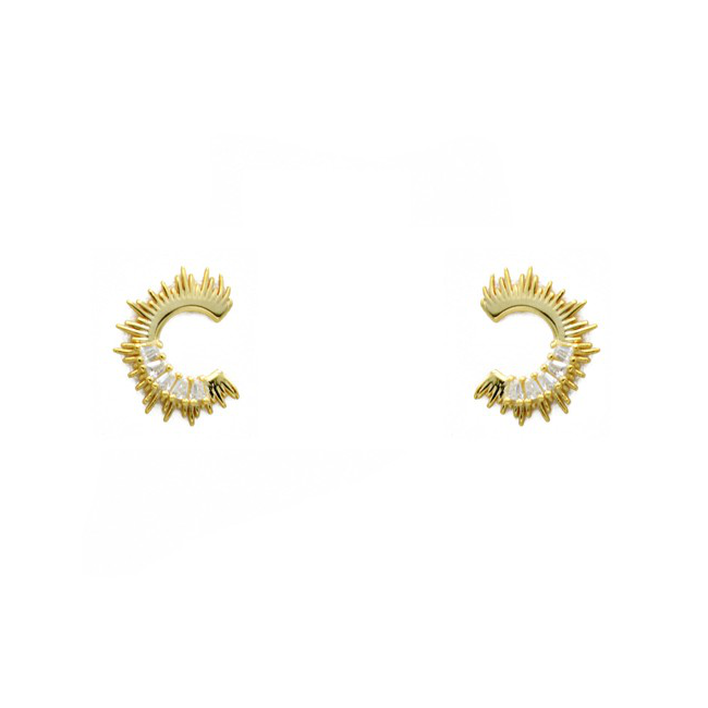 Sterling Silver Gold Plated CZ Baguette Stud Earrings