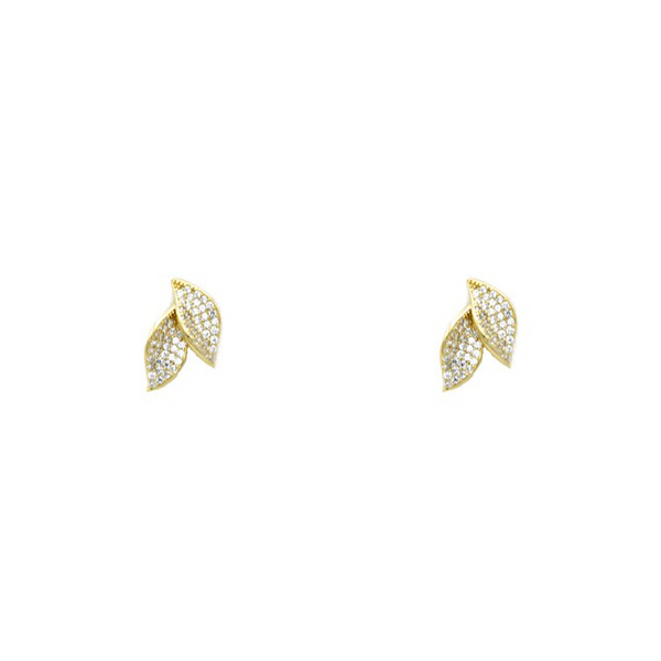 Sterling Silver Gold Plated CZ Leaf Stud Earring