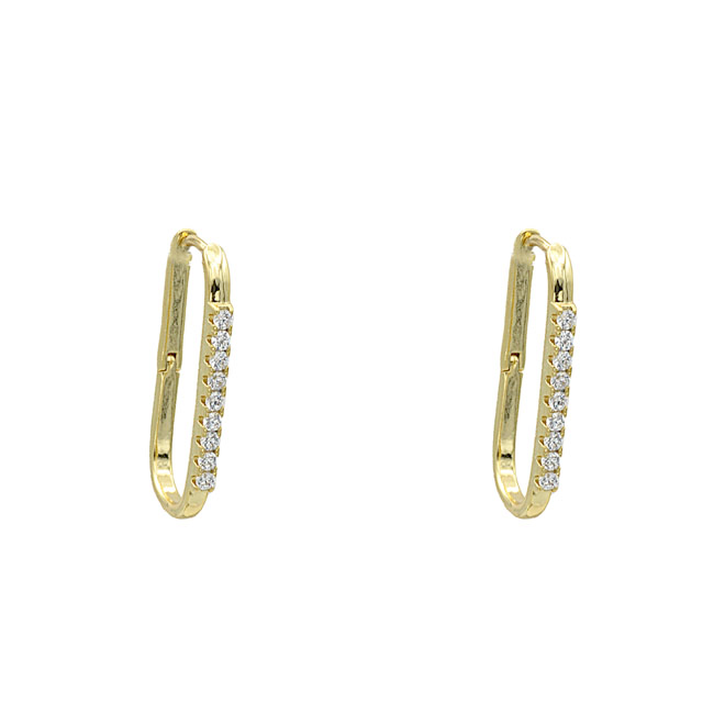 Gold Filled CZ Elongated Hoop Earring