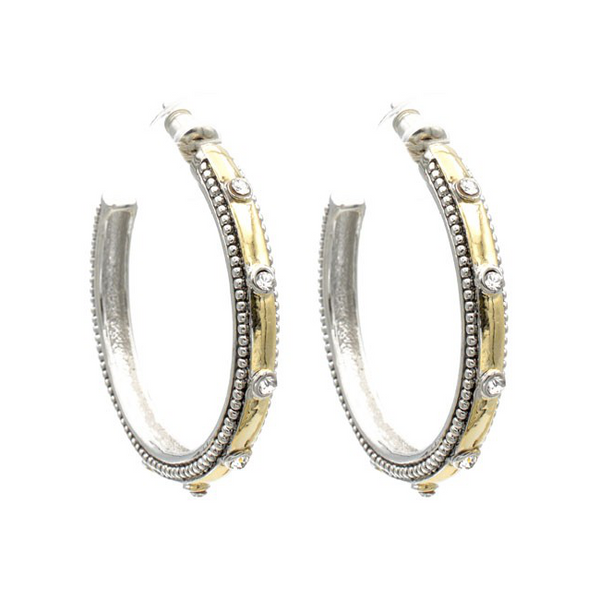 Two Tone CZ Hoop Earrings