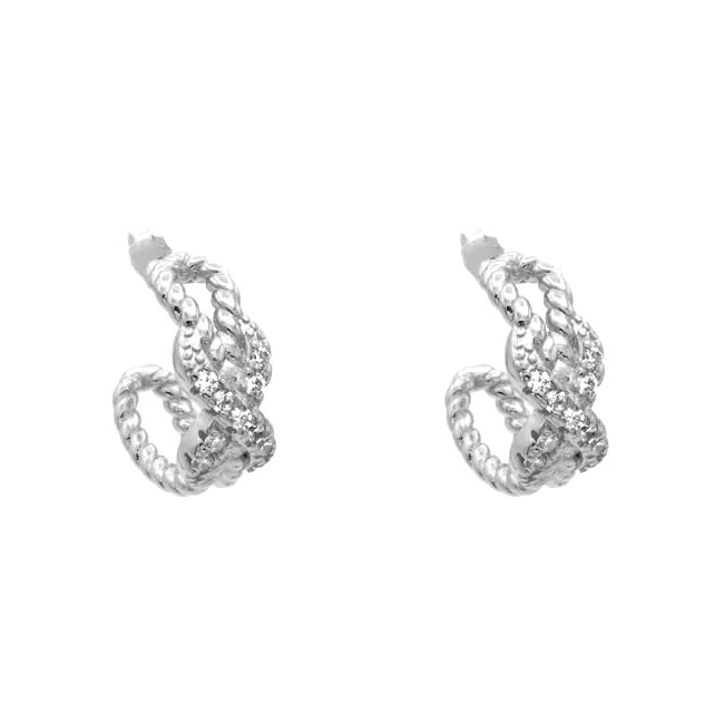 Silver Twisted CZ Hoop Earring