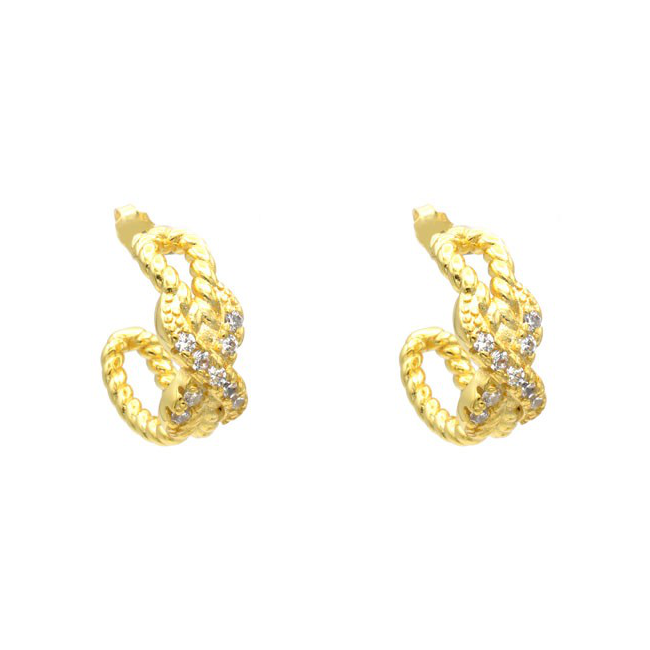 Gold Twisted CZ Hoop Earring