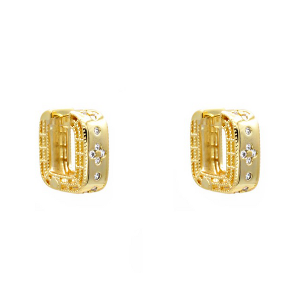 Gold CZ Clover Huggie Earring