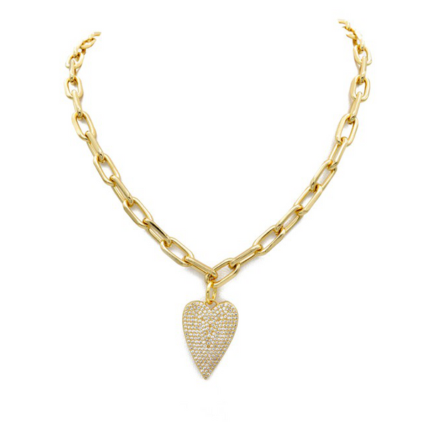 Gold Color Cubic Zirconia Heart Pendant Necklace