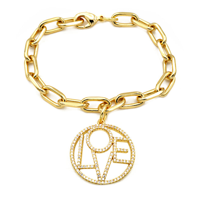 Gold Cubic Zirconia Love Link Chain Bracelet