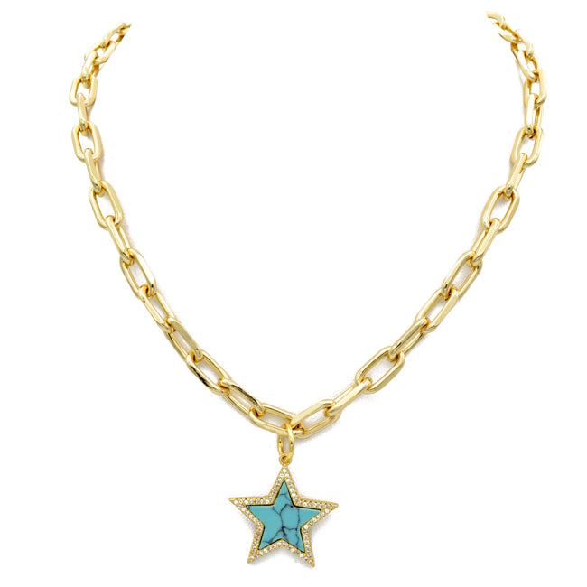 Gold Cubic Zirconia Star Pendant Necklace