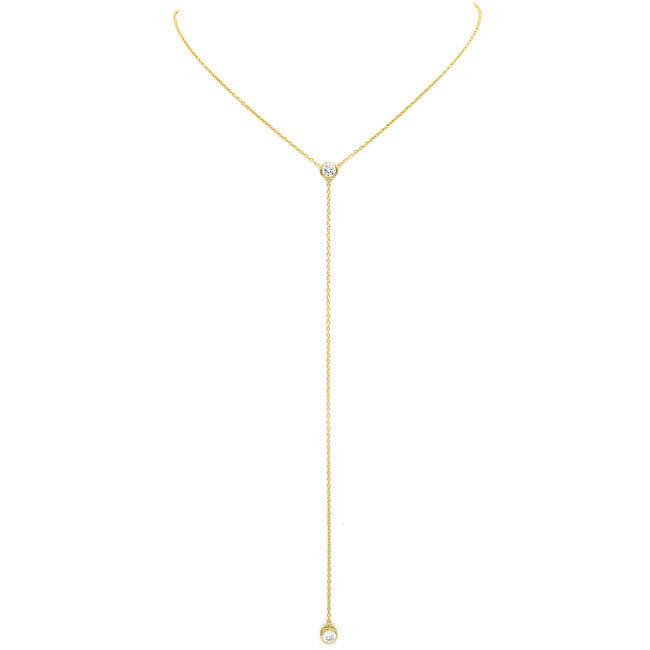 Sterling Silver Gold Plated CZ Lariat Necklace