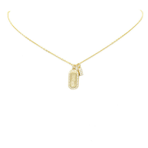 Sterling Silver Gold Plated CZ Bar Pendant Necklace&nbsp;