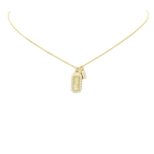 Sterling Silver Gold Plated CZ Bar Pendant Necklace