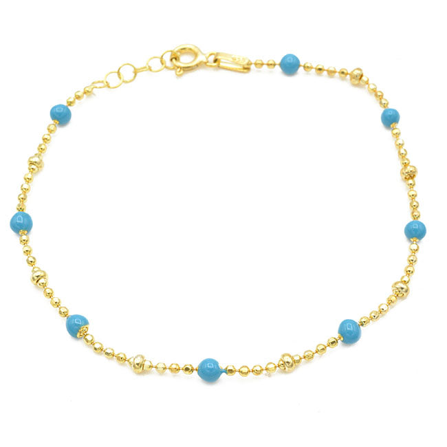 Sterling Silver Gold Plated Beaded Chain Bracelet