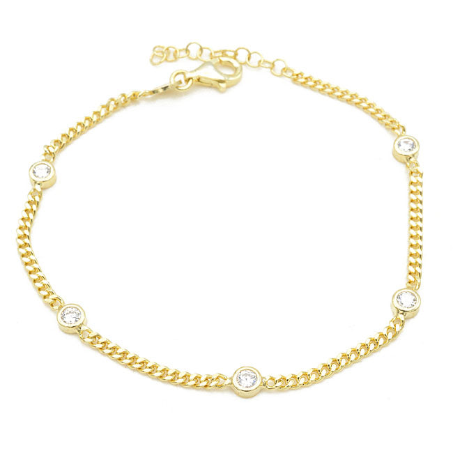 Sterling Silver Gold Plated CZ Chain Bracelet