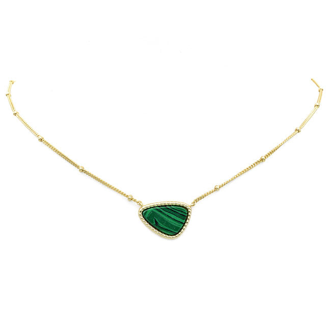 Sterling Silver Gold Plated Malachite Pendant Necklace