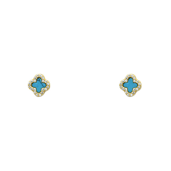 Sterling Silver Gold Plated CZ Clover Studs